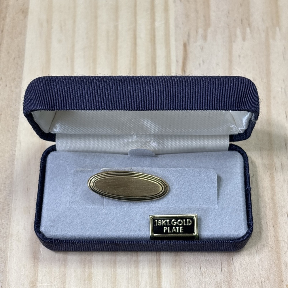 Vintage Briar 18K Gold Plated Tie Clip Bar Oval Signed w/ Original Gift Box
